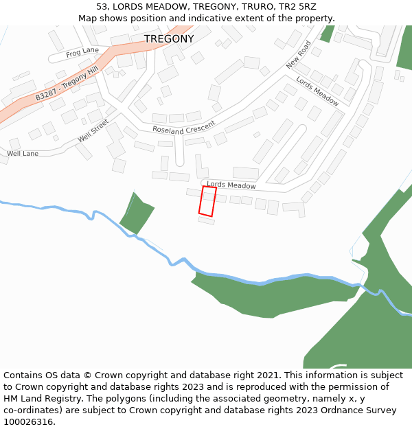 53, LORDS MEADOW, TREGONY, TRURO, TR2 5RZ: Location map and indicative extent of plot