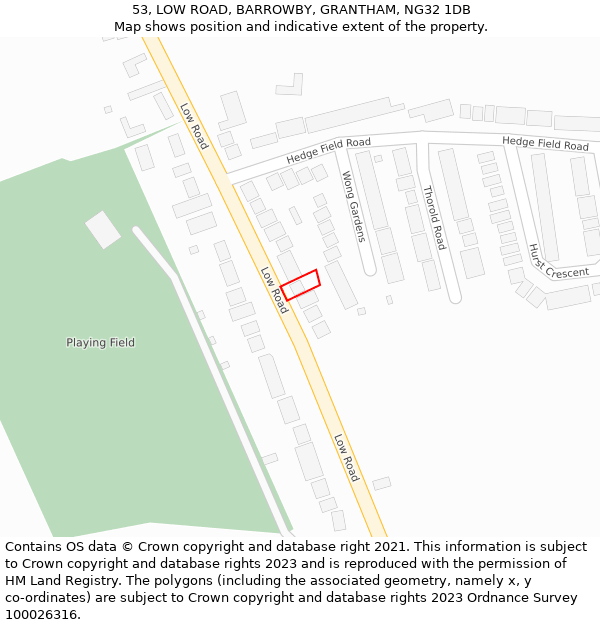 53, LOW ROAD, BARROWBY, GRANTHAM, NG32 1DB: Location map and indicative extent of plot