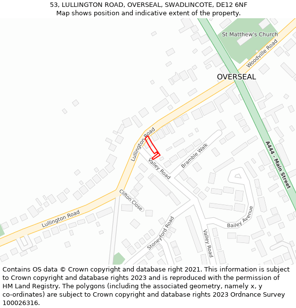 53, LULLINGTON ROAD, OVERSEAL, SWADLINCOTE, DE12 6NF: Location map and indicative extent of plot