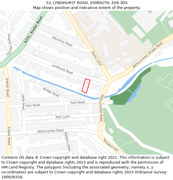 53, LYNDHURST ROAD, EXMOUTH, EX8 3DS: Location map and indicative extent of plot