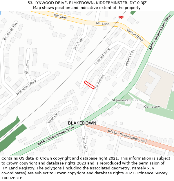 53, LYNWOOD DRIVE, BLAKEDOWN, KIDDERMINSTER, DY10 3JZ: Location map and indicative extent of plot