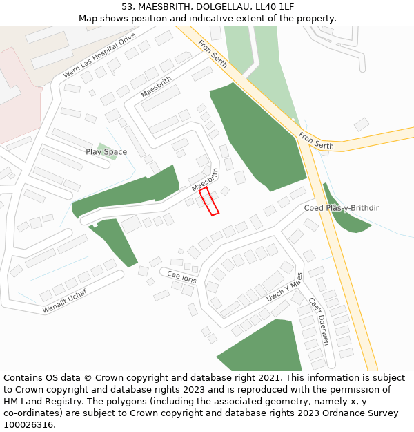 53, MAESBRITH, DOLGELLAU, LL40 1LF: Location map and indicative extent of plot