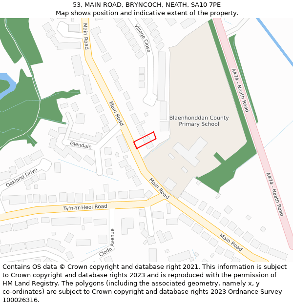 53, MAIN ROAD, BRYNCOCH, NEATH, SA10 7PE: Location map and indicative extent of plot