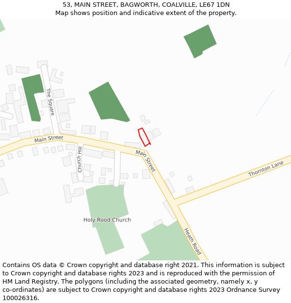 53, MAIN STREET, BAGWORTH, COALVILLE, LE67 1DN: Location map and indicative extent of plot