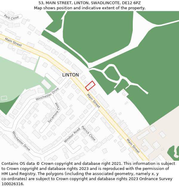 53, MAIN STREET, LINTON, SWADLINCOTE, DE12 6PZ: Location map and indicative extent of plot