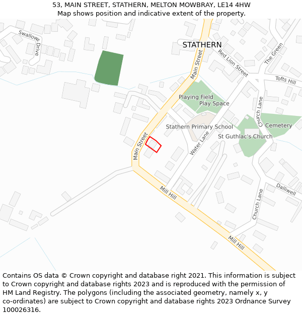 53, MAIN STREET, STATHERN, MELTON MOWBRAY, LE14 4HW: Location map and indicative extent of plot