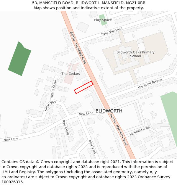 53, MANSFIELD ROAD, BLIDWORTH, MANSFIELD, NG21 0RB: Location map and indicative extent of plot