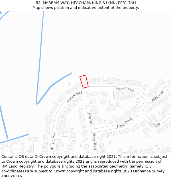 53, MARRAM WAY, HEACHAM, KING'S LYNN, PE31 7AH: Location map and indicative extent of plot