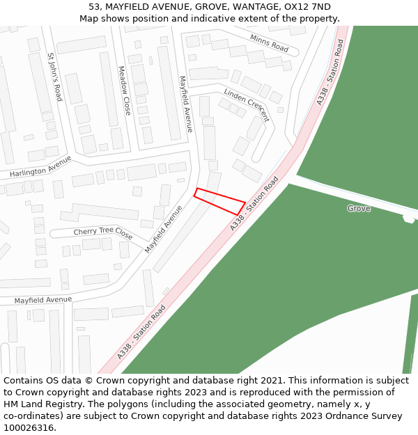 53, MAYFIELD AVENUE, GROVE, WANTAGE, OX12 7ND: Location map and indicative extent of plot