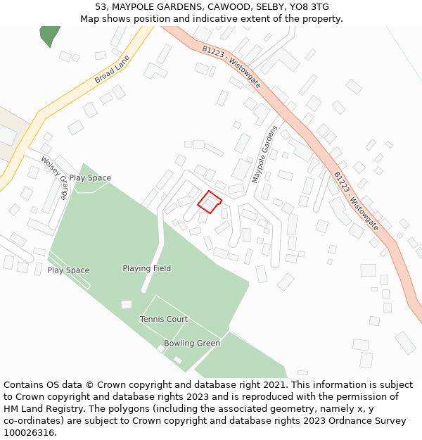 53, MAYPOLE GARDENS, CAWOOD, SELBY, YO8 3TG: Location map and indicative extent of plot