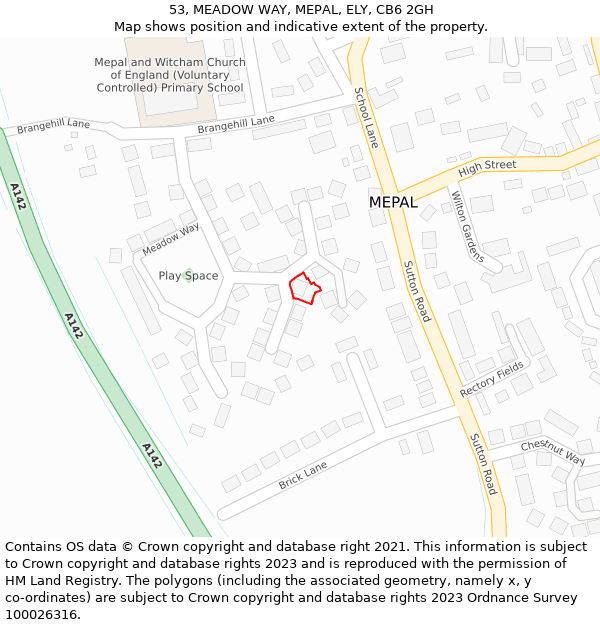 53, MEADOW WAY, MEPAL, ELY, CB6 2GH: Location map and indicative extent of plot