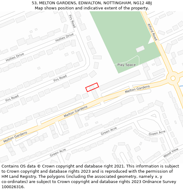 53, MELTON GARDENS, EDWALTON, NOTTINGHAM, NG12 4BJ: Location map and indicative extent of plot