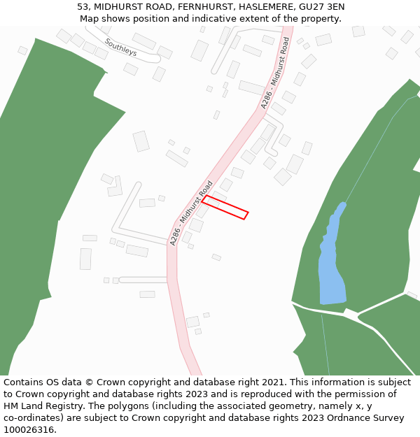 53, MIDHURST ROAD, FERNHURST, HASLEMERE, GU27 3EN: Location map and indicative extent of plot