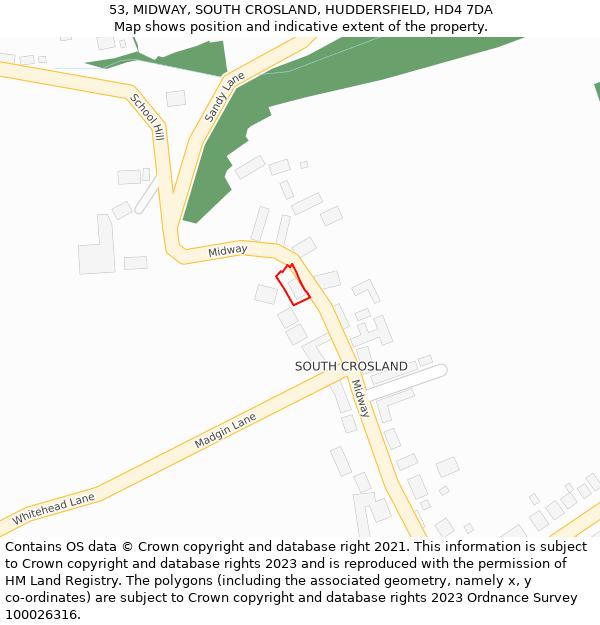 53, MIDWAY, SOUTH CROSLAND, HUDDERSFIELD, HD4 7DA: Location map and indicative extent of plot