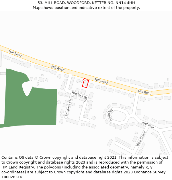 53, MILL ROAD, WOODFORD, KETTERING, NN14 4HH: Location map and indicative extent of plot