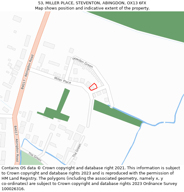 53, MILLER PLACE, STEVENTON, ABINGDON, OX13 6FX: Location map and indicative extent of plot