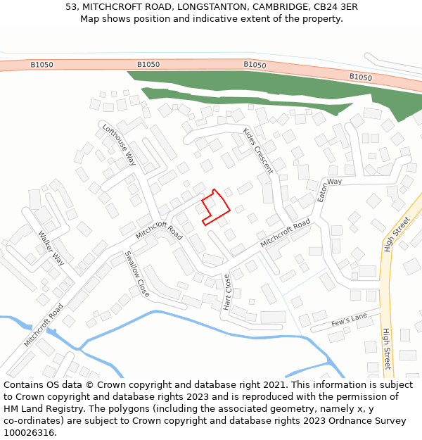 53, MITCHCROFT ROAD, LONGSTANTON, CAMBRIDGE, CB24 3ER: Location map and indicative extent of plot