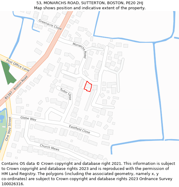 53, MONARCHS ROAD, SUTTERTON, BOSTON, PE20 2HJ: Location map and indicative extent of plot