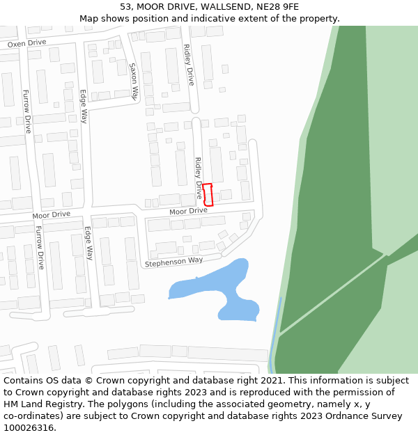 53, MOOR DRIVE, WALLSEND, NE28 9FE: Location map and indicative extent of plot