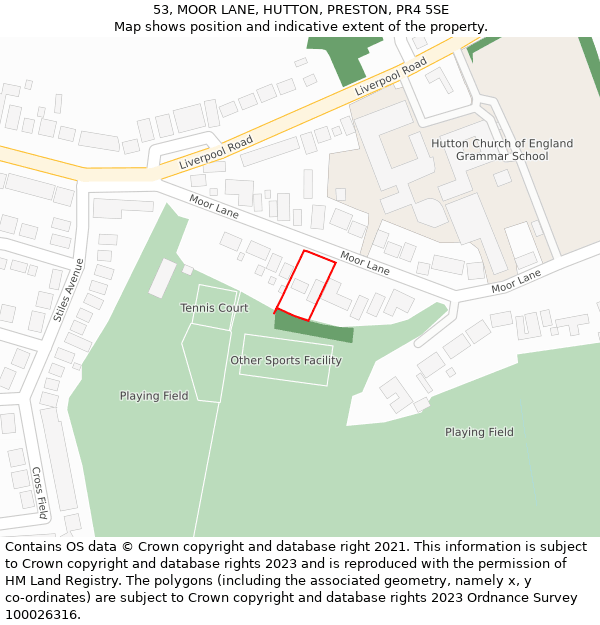 53, MOOR LANE, HUTTON, PRESTON, PR4 5SE: Location map and indicative extent of plot