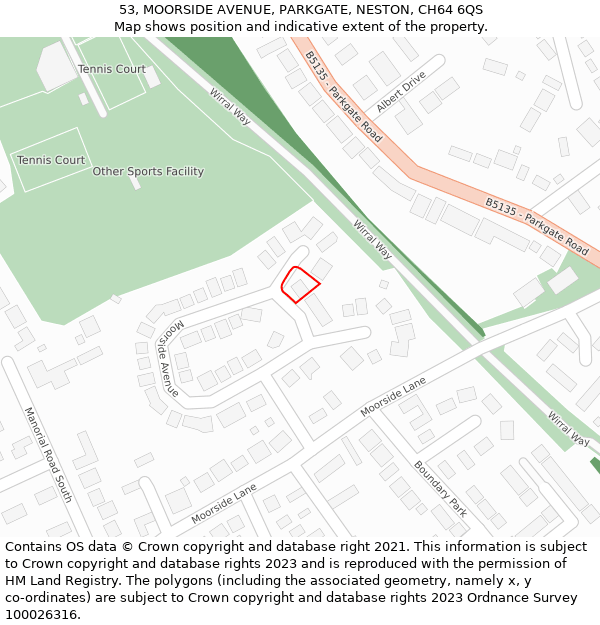 53, MOORSIDE AVENUE, PARKGATE, NESTON, CH64 6QS: Location map and indicative extent of plot