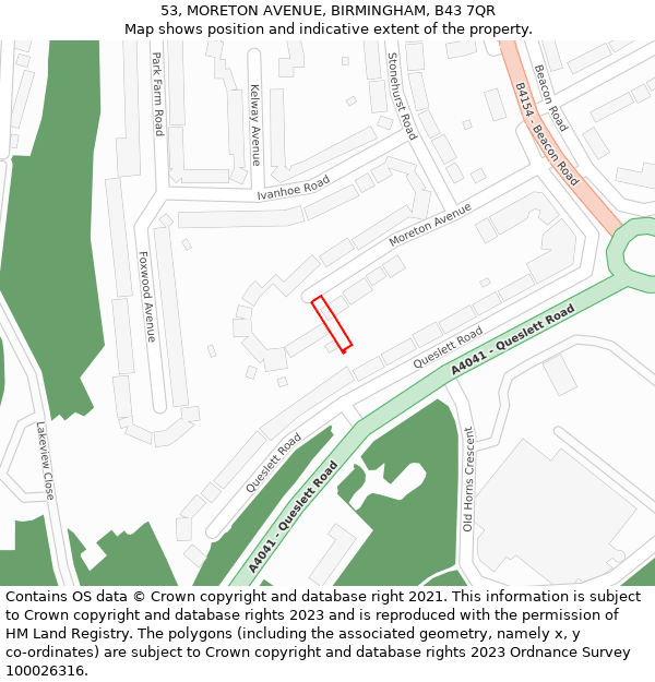 53, MORETON AVENUE, BIRMINGHAM, B43 7QR: Location map and indicative extent of plot