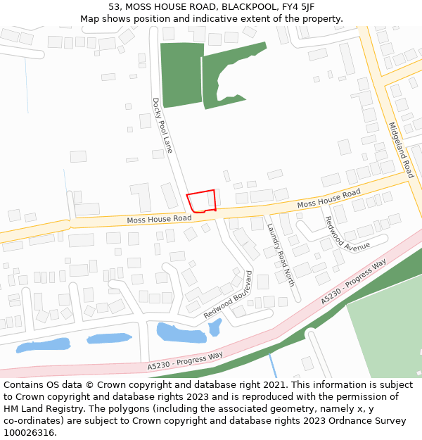 53, MOSS HOUSE ROAD, BLACKPOOL, FY4 5JF: Location map and indicative extent of plot