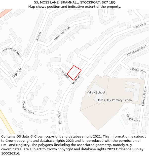 53, MOSS LANE, BRAMHALL, STOCKPORT, SK7 1EQ: Location map and indicative extent of plot