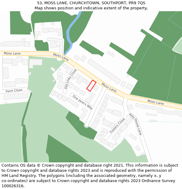 53, MOSS LANE, CHURCHTOWN, SOUTHPORT, PR9 7QS: Location map and indicative extent of plot