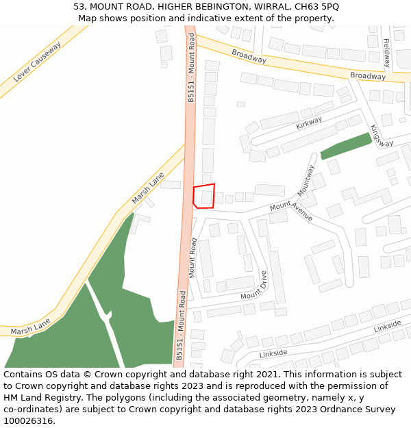 53, MOUNT ROAD, HIGHER BEBINGTON, WIRRAL, CH63 5PQ: Location map and indicative extent of plot