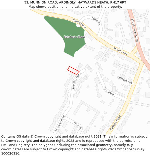 53, MUNNION ROAD, ARDINGLY, HAYWARDS HEATH, RH17 6RT: Location map and indicative extent of plot