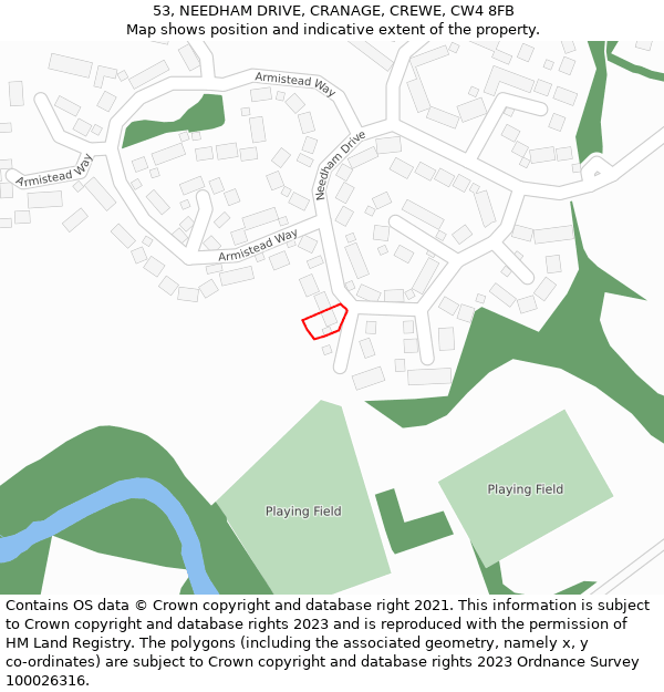 53, NEEDHAM DRIVE, CRANAGE, CREWE, CW4 8FB: Location map and indicative extent of plot