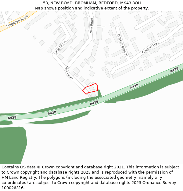 53, NEW ROAD, BROMHAM, BEDFORD, MK43 8QH: Location map and indicative extent of plot