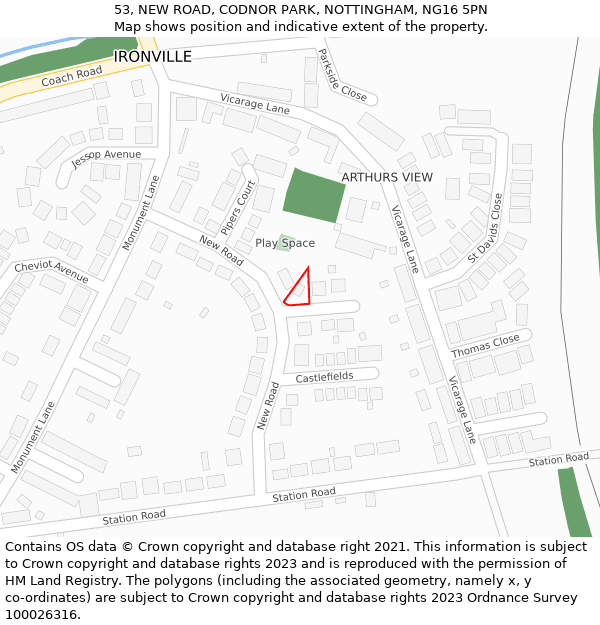 53, NEW ROAD, CODNOR PARK, NOTTINGHAM, NG16 5PN: Location map and indicative extent of plot