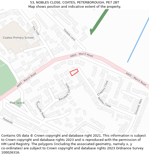 53, NOBLES CLOSE, COATES, PETERBOROUGH, PE7 2BT: Location map and indicative extent of plot