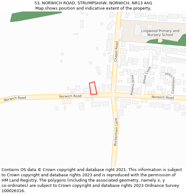 53, NORWICH ROAD, STRUMPSHAW, NORWICH, NR13 4AG: Location map and indicative extent of plot