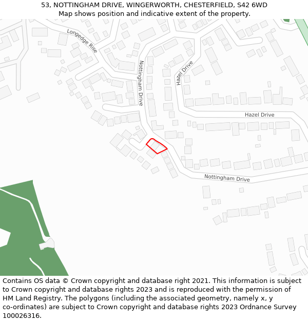 53, NOTTINGHAM DRIVE, WINGERWORTH, CHESTERFIELD, S42 6WD: Location map and indicative extent of plot