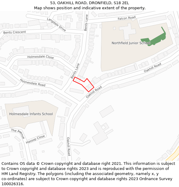 53, OAKHILL ROAD, DRONFIELD, S18 2EL: Location map and indicative extent of plot