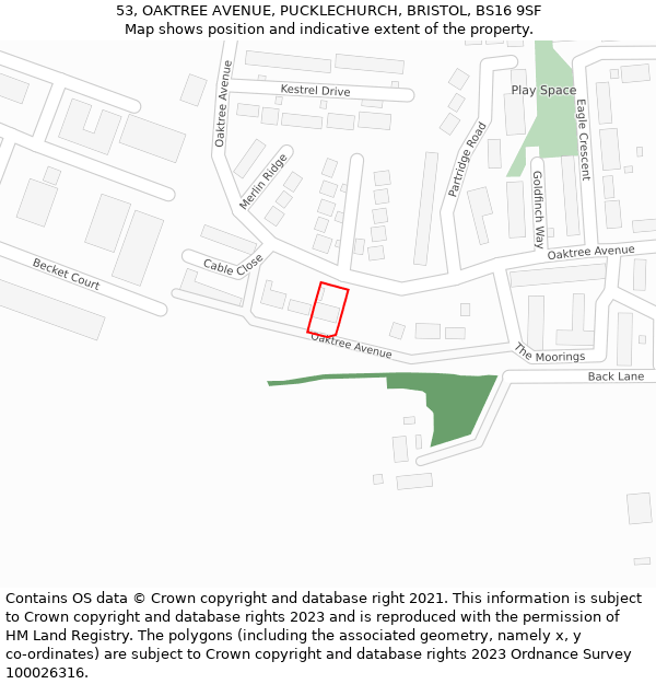 53, OAKTREE AVENUE, PUCKLECHURCH, BRISTOL, BS16 9SF: Location map and indicative extent of plot