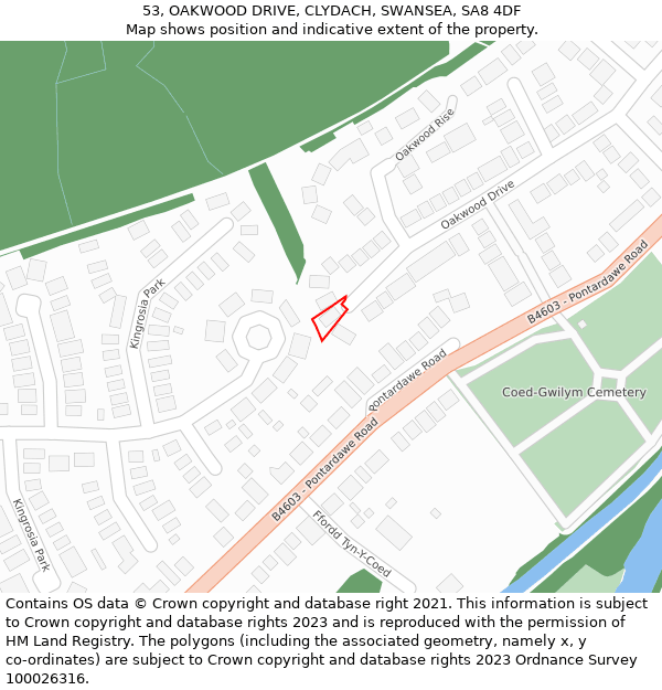 53, OAKWOOD DRIVE, CLYDACH, SWANSEA, SA8 4DF: Location map and indicative extent of plot