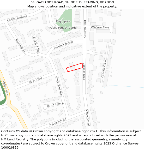 53, OATLANDS ROAD, SHINFIELD, READING, RG2 9DN: Location map and indicative extent of plot