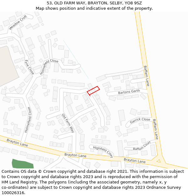 53, OLD FARM WAY, BRAYTON, SELBY, YO8 9SZ: Location map and indicative extent of plot