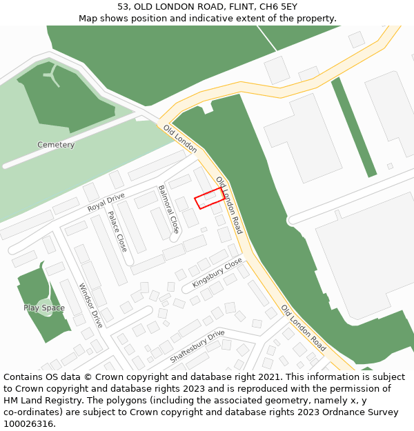 53, OLD LONDON ROAD, FLINT, CH6 5EY: Location map and indicative extent of plot