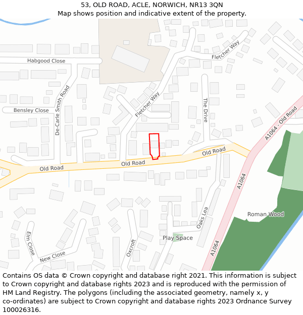 53, OLD ROAD, ACLE, NORWICH, NR13 3QN: Location map and indicative extent of plot