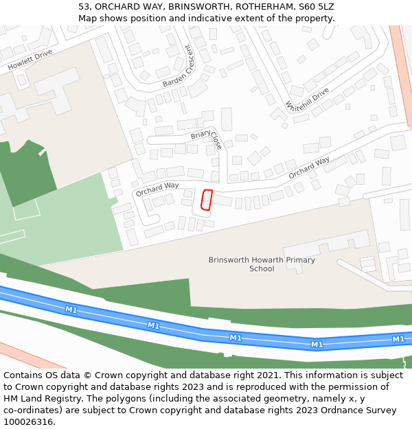 53, ORCHARD WAY, BRINSWORTH, ROTHERHAM, S60 5LZ: Location map and indicative extent of plot