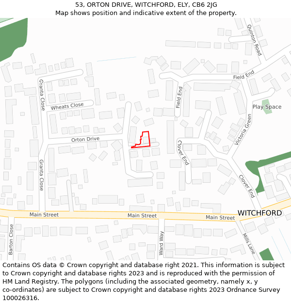 53, ORTON DRIVE, WITCHFORD, ELY, CB6 2JG: Location map and indicative extent of plot