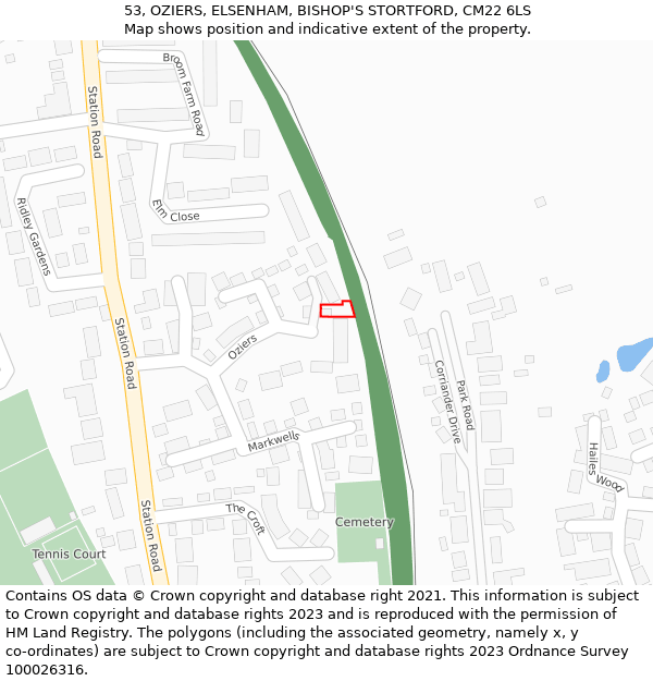 53, OZIERS, ELSENHAM, BISHOP'S STORTFORD, CM22 6LS: Location map and indicative extent of plot