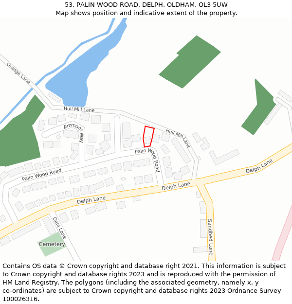 53, PALIN WOOD ROAD, DELPH, OLDHAM, OL3 5UW: Location map and indicative extent of plot