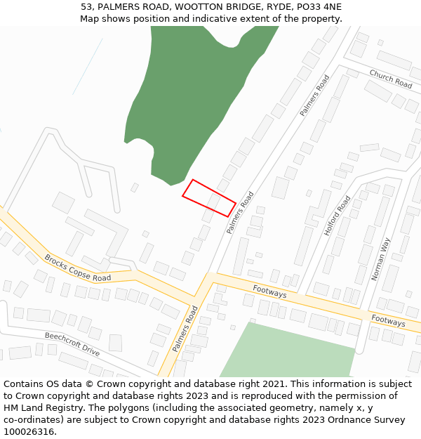 53, PALMERS ROAD, WOOTTON BRIDGE, RYDE, PO33 4NE: Location map and indicative extent of plot