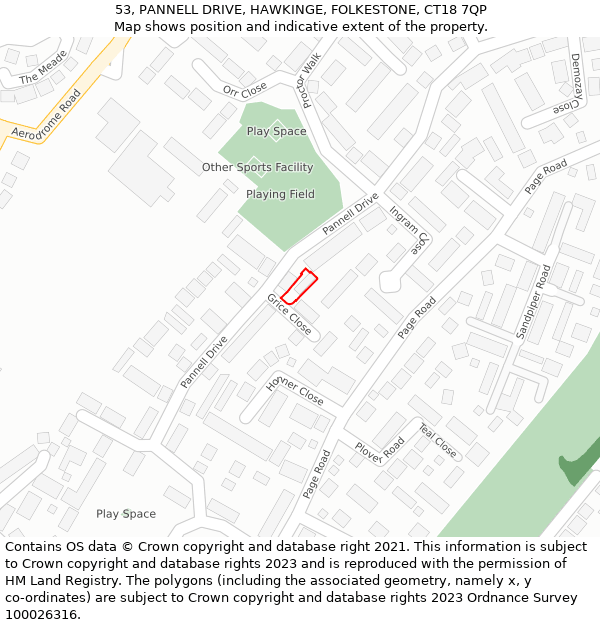 53, PANNELL DRIVE, HAWKINGE, FOLKESTONE, CT18 7QP: Location map and indicative extent of plot